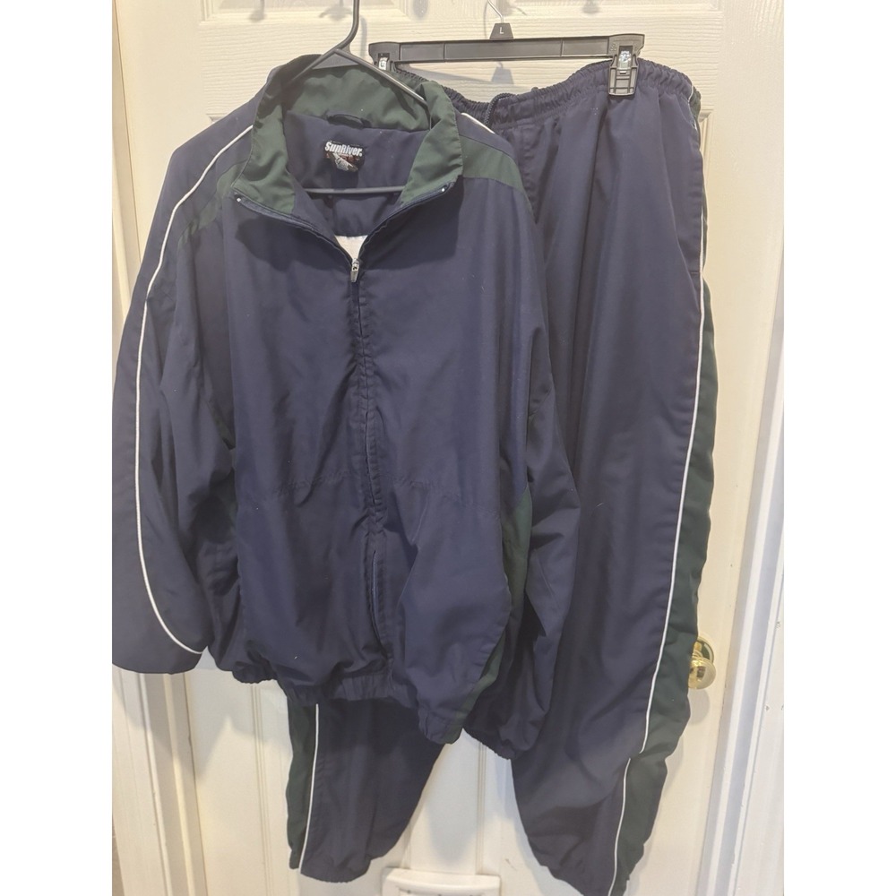Vintage 90s Track Suit Jacket Pants Set Coach Blue‎ Green Mens XL FLAW